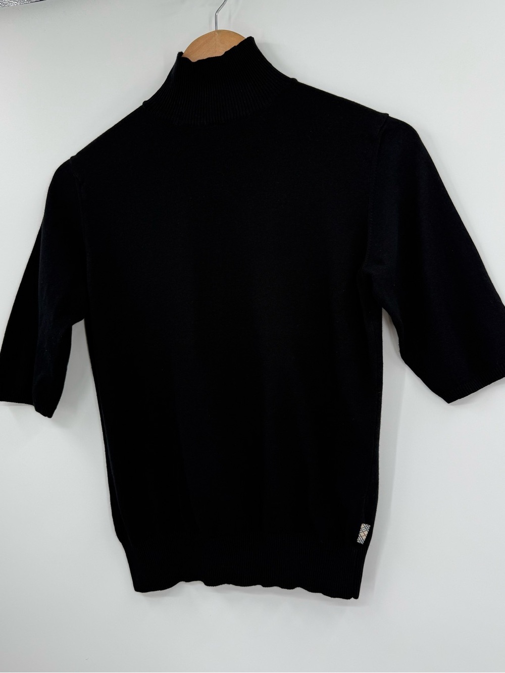 Burberry London Mock Neck Short Sleeve Knit Top | Black | Medium